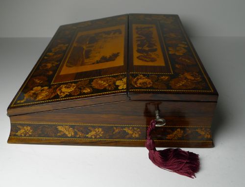 fig 5. Fine Tunbridge Ware Writing Box / Lap Desk - Eridge Castle c.1870