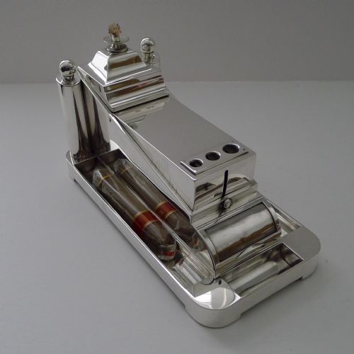 RARE ENGLISH VICTORIAN SILVER CIGAR COMPENDIUM ON WHEELS