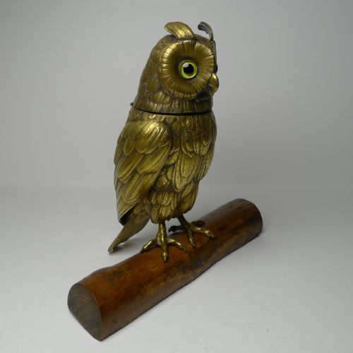 LARGE ANTIQUE ENGLISH BRASS OWL INKWELL C1890 - ADDITIONAL PHOTO 9