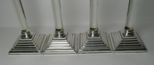 RARE SET FOUR SILVER PLATE GLASS COLUMN CANDLESTICKS C1860 - ADDITIONAL PHOTO 9