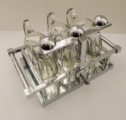 fig 1. Jacques Adnet Modernist Tantalus - Baccarat Decanters c.1930