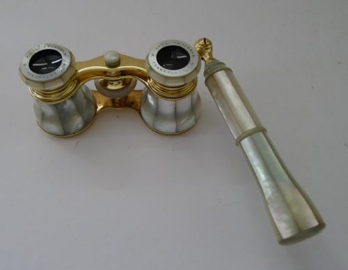Fabulous Pair Antique French Mother of Pearl Opera Glasses C.1910 - Lorgnette Handle