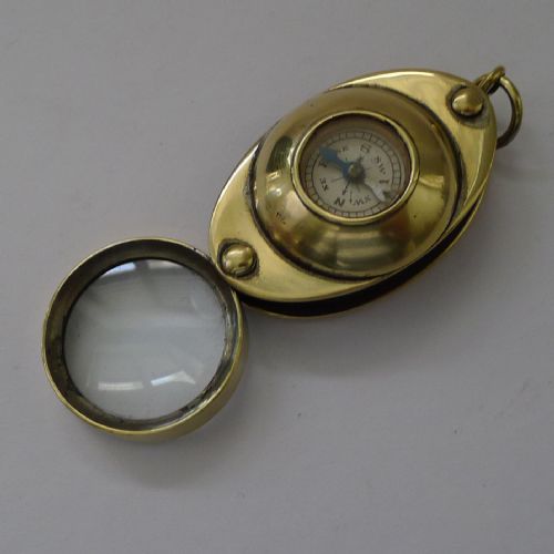 Antique English Pocket Magnifying Glass / Loop with Compass C.1910