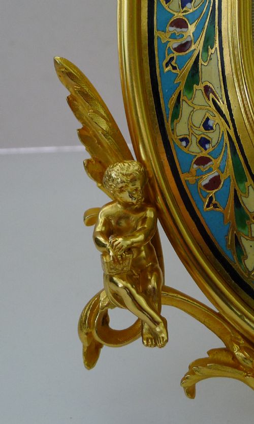 FINE ANTIQUE FRENCH GILDED BRONZE AND CHAMPLEVE ENAMEL PHOTOGRAPH FRAME C1890 CHERUBS - ADDITIONAL PHOTO 9