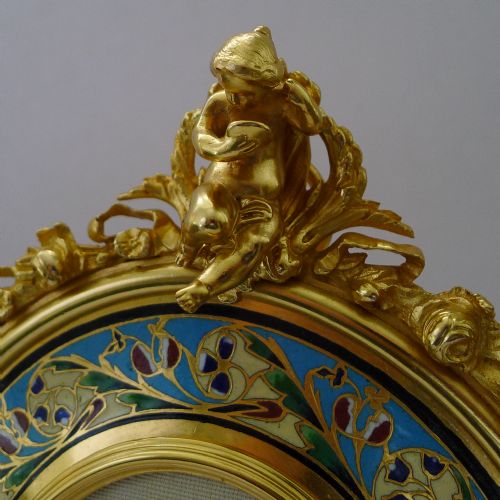FINE ANTIQUE FRENCH GILDED BRONZE AND CHAMPLEVE ENAMEL PHOTOGRAPH FRAME C1890 CHERUBS - ADDITIONAL PHOTO 10