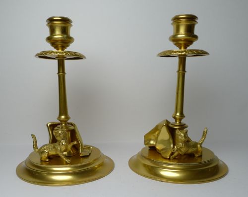 PLAYING CATS OR KITTENS GILDED BRONZE DESK SET C1890 - ADDITIONAL PHOTO 1