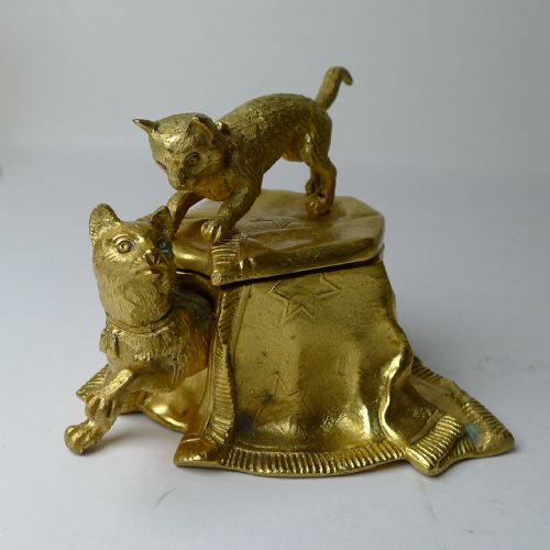 PLAYING CATS OR KITTENS GILDED BRONZE DESK SET C1890 - ADDITIONAL PHOTO 15