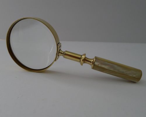 fig 1. Fine Quality Antique English Brass and Mother of Pearl Magnifying Glass c.1890