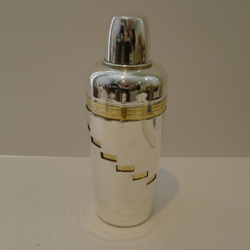 Italian Art Deco Silver and Gold Plated Menu / Recipe Cocktail Shaker