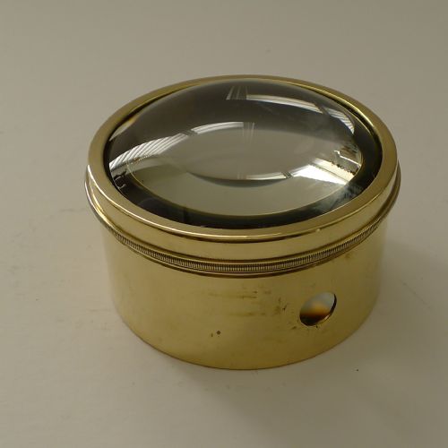 fig 1. English Antique Brass Desk Magnifying Glass / Paperweight c.1910