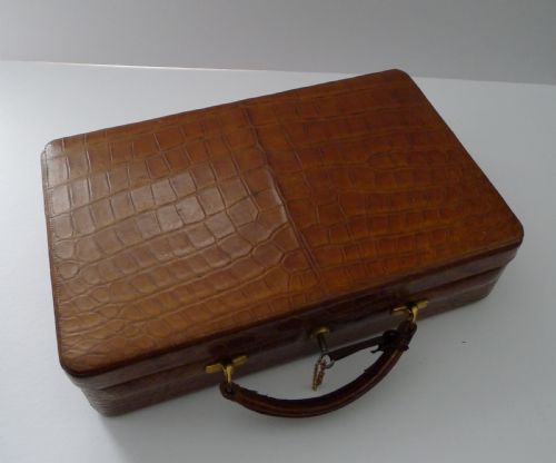 Superb Antique English Crocodile Jewellery Box by Mappin & Webb