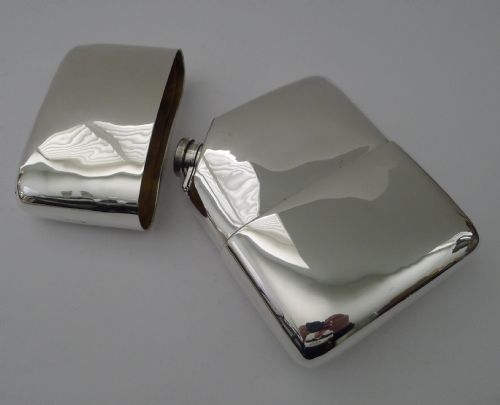 Large Antique English Sterling Silver Hipflask - 1919