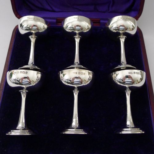 Cased Set of 6 Silver Liqueur 'Champagne Coupes’, James Dixon & Sons, Sheffield 1910