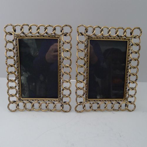 Handsome Pair English Antique Brass " Wedding Ring" Photograph Frames C.1880