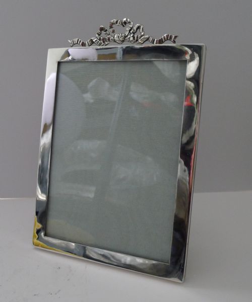 Large Antique English Silver Frame - Ribbon & Bow - 1906