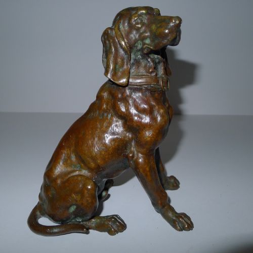 Antique English Bronze Hunting Hound / Dog Inkwell C.1880