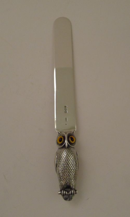 Rare Antique Sampson Mordan Silver Owl Paper Knife