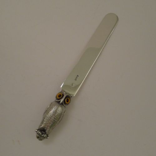 fig 1. Rare Antique Sampson Mordan Silver Owl Paper Knife