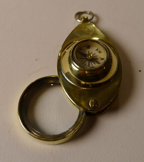 Antique English Pocket Magnifying Glass / Loop with Compass C.1910