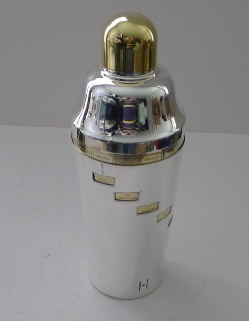Rare English "Dial-a-drink" Recipe / Menu Cocktail Shaker by Mappin & Webb