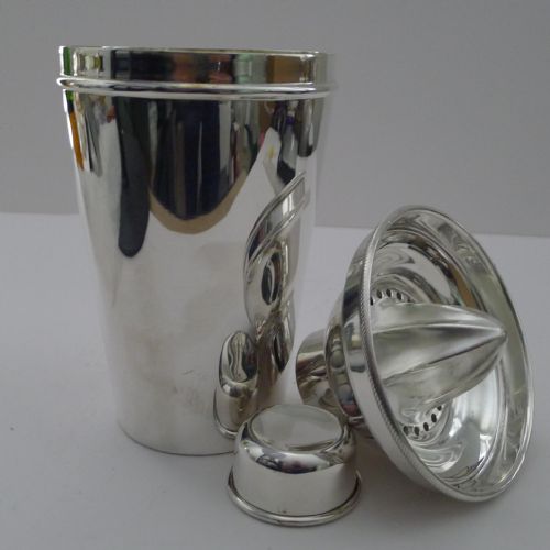 Large Silver Plated Cocktail Shaker With Integral Lemon Squeezer