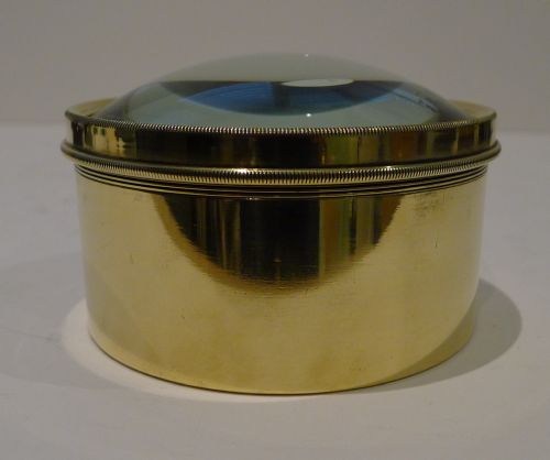 LARGE ENGLISH ANTIQUE BRASS DESK MAGNIFYING GLASS PAPERWEIGHT C1910