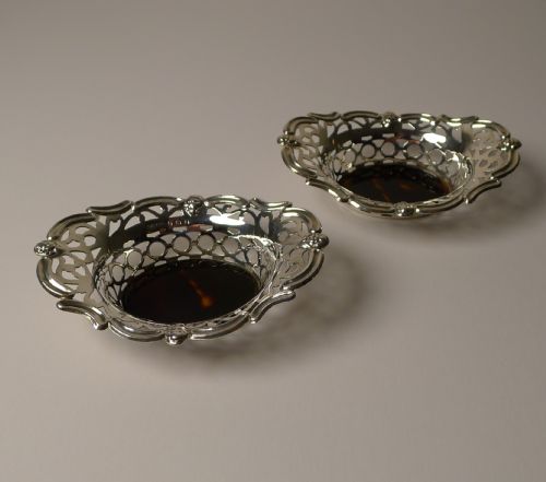 PAIR ENGLISH STERLING SILVER TORTOISESHELL BASKETS 1932 - ADDITIONAL PHOTO 7