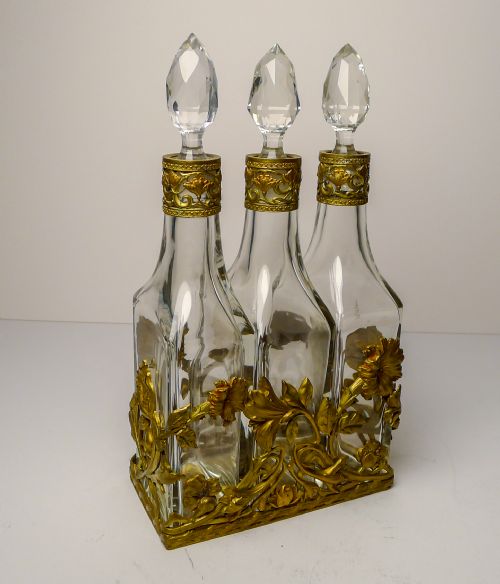 French Art Nouveau Liquor Decanter Set / Perfume Caddy C.1900
