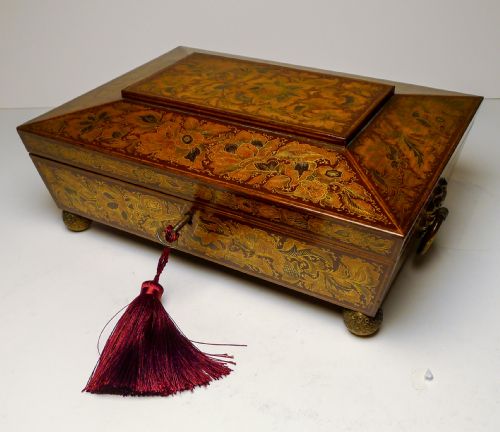 STUNNING ANTIQUE ENGLISH REGENCY PENWORK GAMES BOX C1820