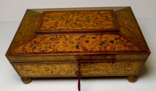 STUNNING ANTIQUE ENGLISH REGENCY PENWORK GAMES BOX C1820 - ADDITIONAL PHOTO 7