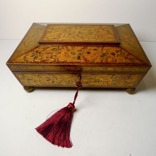 STUNNING ANTIQUE ENGLISH REGENCY PENWORK GAMES BOX C1820 - ADDITIONAL PHOTO 9