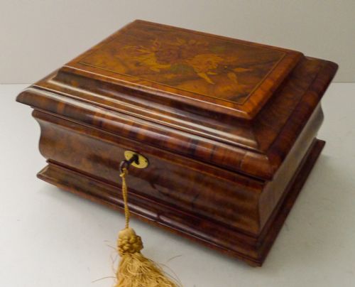 fig 1. Wonderful Antique English Regency Walnut & Tulipwood Tea Caddy - Floral Inlay