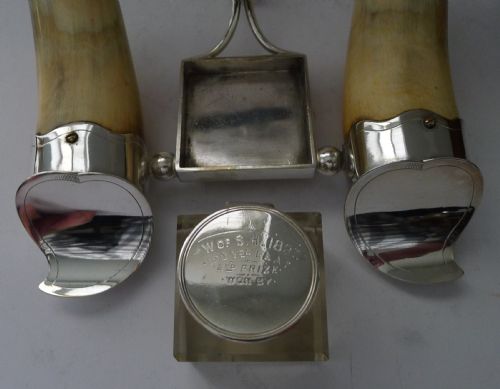 HANDSOME ANTIQUE HORN AND SILVER PLATE INKWELL DATED 1897 - ADDITIONAL PHOTO 11