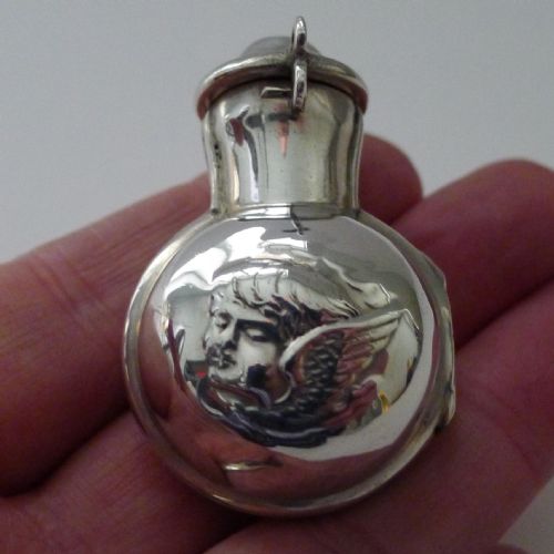 VICTORIAN ENGLISH STERLING SILVER PERFUME BOTTLE CHERUB OR ANGEL DECORATION 1899 - ADDITIONAL PHOTO 10
