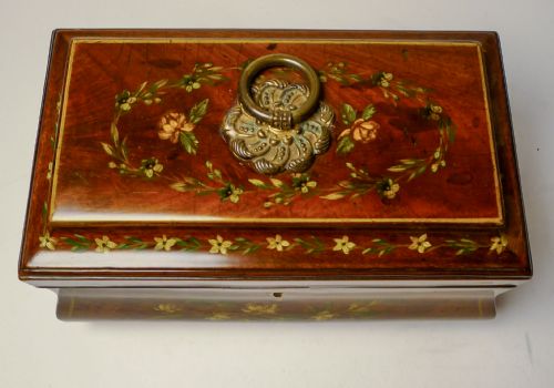 ENGLISH HANDPAINTED REGENCY MAHOGANY TEA CADDY C1820 - ADDITIONAL PHOTO 1