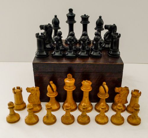 Large English Staunton Style Boxwood Chess Set C.1900