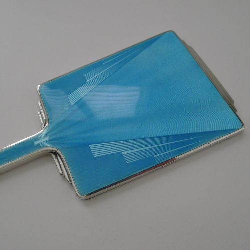 FINE ART DECO SILVER AND GUILLOCHE ENAMEL HAND MIRROR - ADDITIONAL PHOTO 6