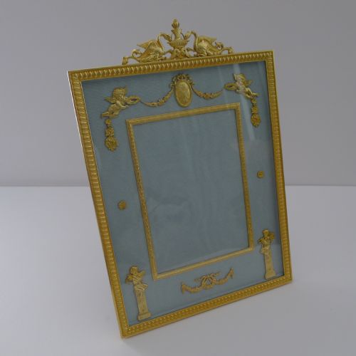 fig 1. Magnificent Large Antique French Gilded Bronze Picture Frame - Cherubs