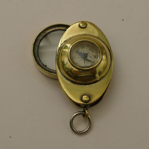 Antique English Pocket Magnifying Glass / Loop with Compass C.1920