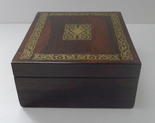 ENGLISH REGENCY ROSEWOOD DESK JEWELLERY BOX CUT BRASS INLAID C1820 - ADDITIONAL PHOTO 4