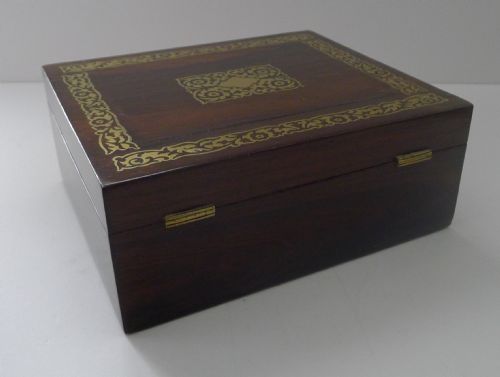 ENGLISH REGENCY ROSEWOOD DESK JEWELLERY BOX CUT BRASS INLAID C1820 - ADDITIONAL PHOTO 7