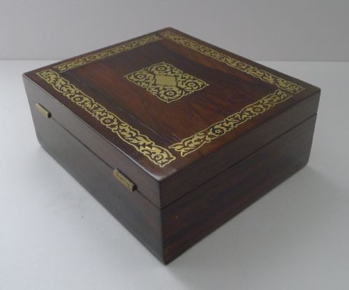 ENGLISH REGENCY ROSEWOOD DESK JEWELLERY BOX CUT BRASS INLAID C1820 - ADDITIONAL PHOTO 8