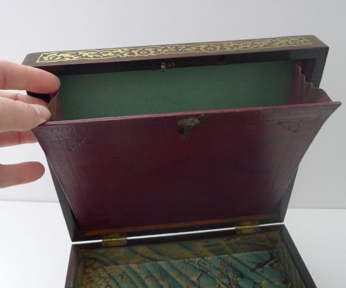 ENGLISH REGENCY ROSEWOOD DESK JEWELLERY BOX CUT BRASS INLAID C1820 - ADDITIONAL PHOTO 10