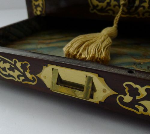 ENGLISH REGENCY ROSEWOOD DESK JEWELLERY BOX CUT BRASS INLAID C1820 - ADDITIONAL PHOTO 12