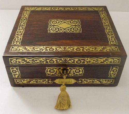ENGLISH REGENCY ROSEWOOD DESK JEWELLERY BOX CUT BRASS INLAID C1820 - ADDITIONAL PHOTO 13