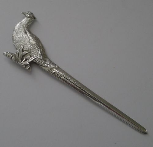 QUALITY VINTAGE SOLID STERLING SILVER LETTER OPENER PHEASANT - ADDITIONAL PHOTO 1