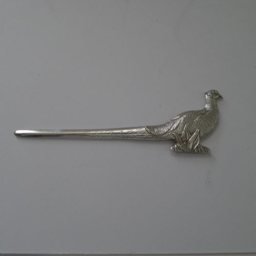 QUALITY VINTAGE SOLID STERLING SILVER LETTER OPENER PHEASANT - ADDITIONAL PHOTO 2