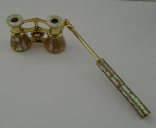 Fabulous Pair Antique French Mother of Pearl Opera Glasses C.1910 - Lorgnette Handle