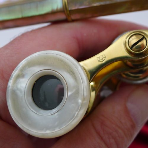 fig 1. Fabulous Pair Antique French Mother of Pearl Opera Glasses c.1910 - Lorgnette Handle