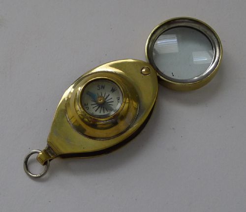 Antique English Pocket Magnifying Glass / Loop with Compass C.1920